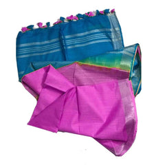Mooonstone Cyan & Fuchsia Pink Bhagalpuri women's Ethnic Wear Handloom Linen Cotton Blend Zari Border Two Dye Saree With Running Unstitched Blouse Piece - View 2