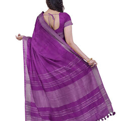 Electric Purple & Green women's Bhagalpuri Handloom Cotton-Linen Blend Saree Combo (Pack Of 2) With Running Unstiched Blouse Piece - View 2