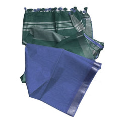 Hooker's Green & Slate Blue women's Ethnic Wear Bhagalpuri Handloom Linen Slub Blend Two Dye Saree With Running Unstitched Blouse Piece - View 3