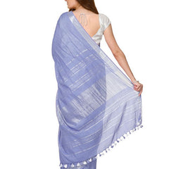 Vista Blue women's Cotton Slub Saree With Blouse Piece - View 2
