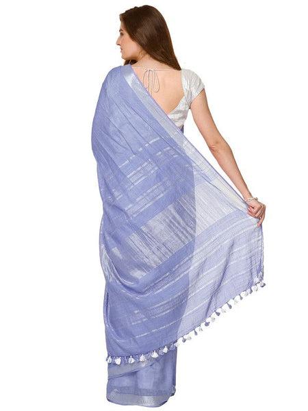 Vista Blue women's Cotton Slub Saree With Blouse Piece - View 2