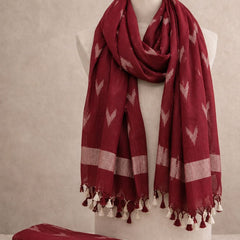 Linen Cotton Blend Zari Weaving Handloom Ikkat Dupatta (12026 Tyrian_Purple)
