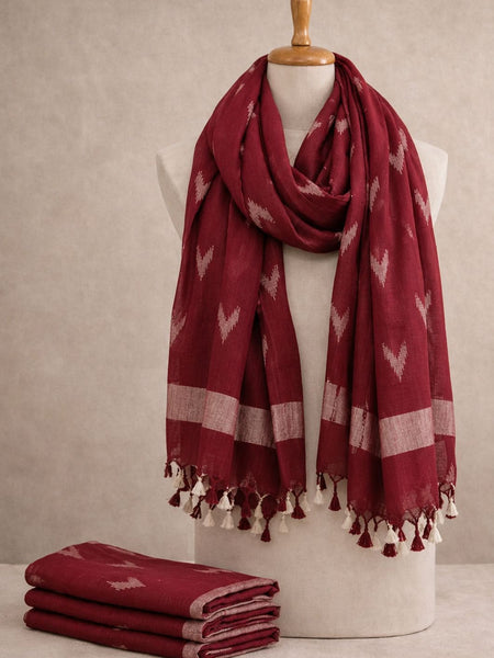 Linen Cotton Blend Zari Weaving Handloom Ikkat Dupatta (12026 Tyrian_Purple)