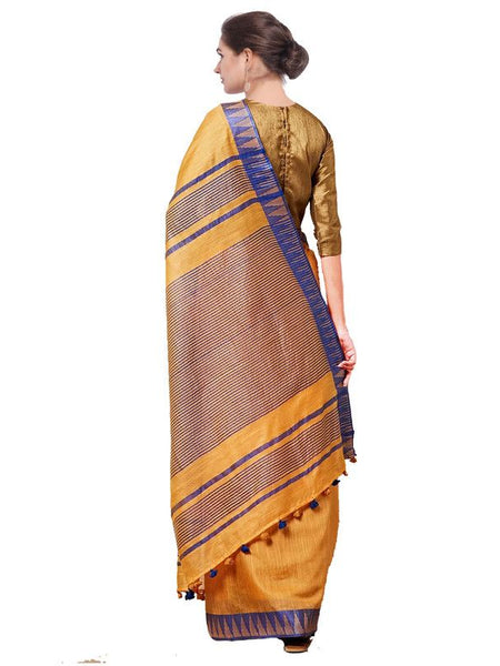 Web Orange women's Bhagalpuri Handloom Kota Silk Temple Border Saree And Variation Of Colors With Striped Blouse Piece - View 2
