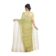 Citron Green women's Bhagalpuri Kota Doria Silk Semi Transparent Saree With Unstiched Blouse Piece - View 3