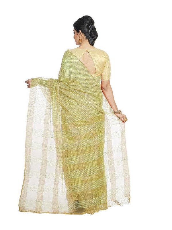 Citron Green women's Bhagalpuri Kota Doria Silk Semi Transparent Saree With Unstiched Blouse Piece - View 3