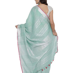 Cambridge Grey women's Bhagalpuri Handloom Cotton Linen Blend Saree With Contrast Unstiched Blouse Piece - View 3