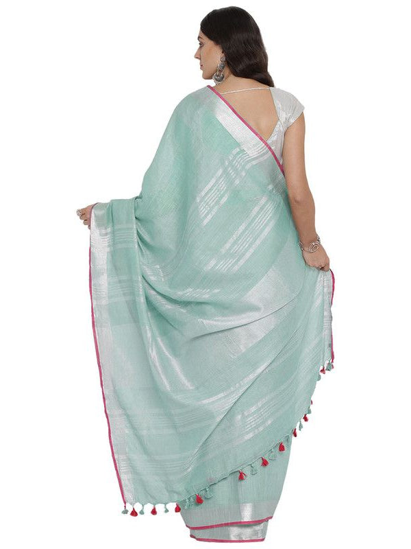 Cambridge Grey women's Bhagalpuri Handloom Cotton Linen Blend Saree With Contrast Unstiched Blouse Piece - View 3