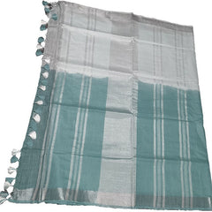 Skobeloff Cyan women's Bhagalpuri Linen-Slub Blend Two Dye Saree With Blouse Piece - View 2