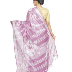 Rose Brown women's Bhagalpuri Handloom Linen Blend Tie-Dye (Sibory Dye) Saree With Running Unstiched Blouse Piece - View 4