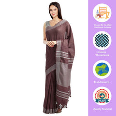 Bolus Brown women's Bhagalpuri Handloom Blend Linen-Cotton Saree With Running Unstiched Blouse Piece_Free Size_Variation Of Colors - View 2