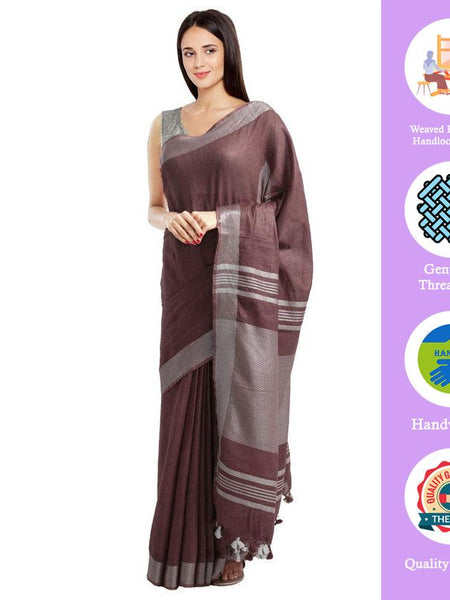 Bolus Brown women's Bhagalpuri Handloom Blend Linen-Cotton Saree With Running Unstiched Blouse Piece_Free Size_Variation Of Colors - View 2