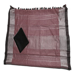 Redwood Brown Bhagalpuri Handloom  Linen Slub Blend Saree With Black Pipin Contrast Blouse Piece - View 4