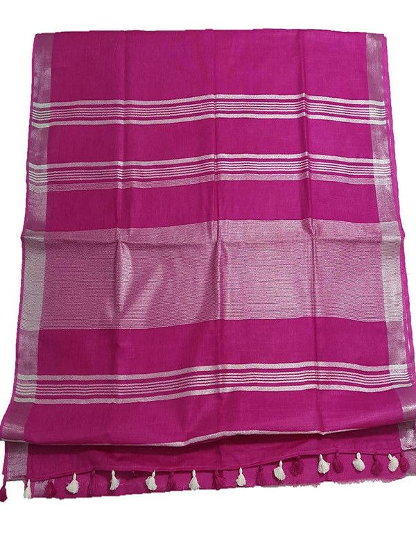 Telemagenta women's Bhagalpuri Linen Saree With Blouse Piece - View 5