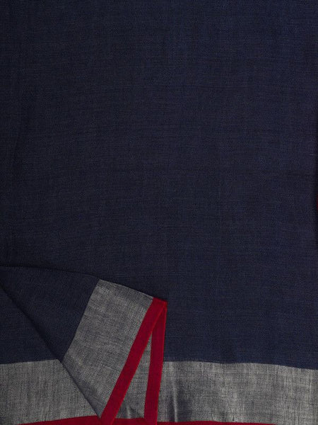 Handloom Linen Cotton Blend Contrast Bhagalpuri Saree for Women (Egyptian_Blue-Pink) - View 5