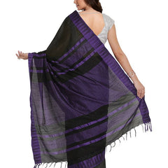women's Bhagalpuri Handloom Katan Viscous Silk Temple Border Saree Ethnic Wear With Running Unstitched Striped Blouse Piece - View 4