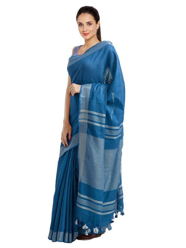 California Blue women's Bhagalpuri Handloom Blend Linen-Cotton Saree With Running Unstiched Blouse Piece_Free Size_Variation Of Colors - View 4