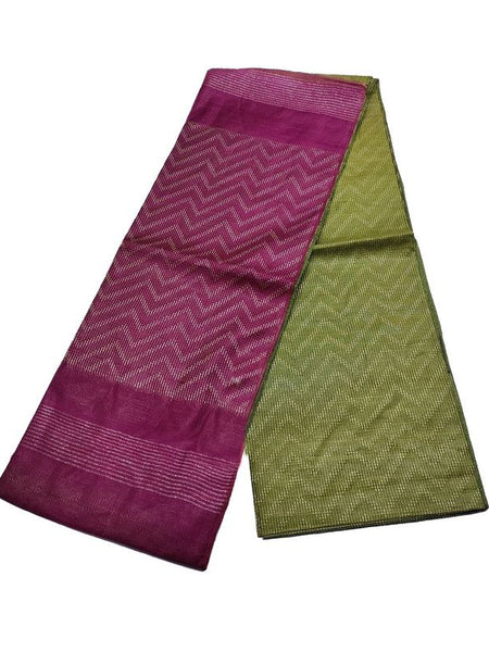 Handloom Semi Tussar Silk Two Dye Bhagalpuri Saree for women's with Striped Pallu (12511 Raspberry_Pink & Apple_Green)