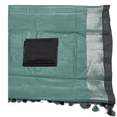 Sea Green Bhagalpuri Handloom women's Linen Slub Blend Saree With Black Pipin Contrast Blouse Piece - View 4