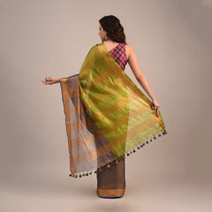 Handloom Bhagalpuri Tissue Linen Two Dye Saree - View 2