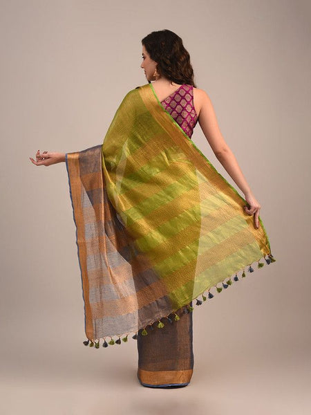 Handloom Bhagalpuri Tissue Linen Two Dye Saree - View 2
