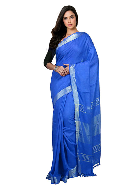 Blue Bhagalpuri women's Handloom Linen Cotton Ethnic Wear Saree With Running Unstitched Blouse Piece