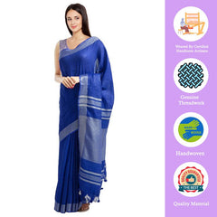 Fine Blue women's Bhagalpuri Handloom Blend Linen-Cotton Saree With Running Unstiched Blouse Piece_Free Size_Variation Of Colors - View 2
