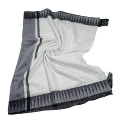 White-Black women's Bhagalpuri Handloom Kota Silk Temple Border Saree And Variation Of Colors With Striped Blouse Piece