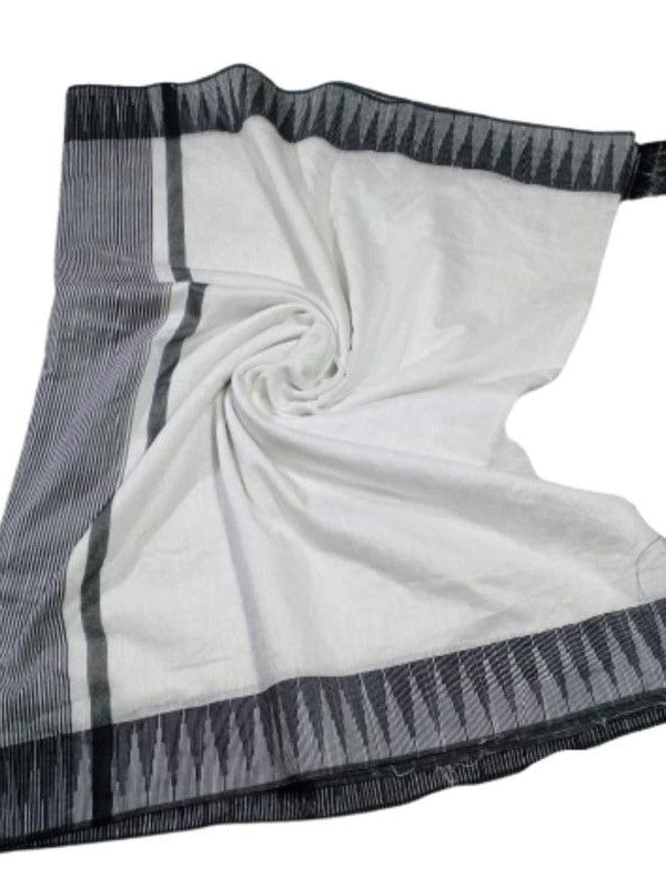White-Black women's Bhagalpuri Handloom Kota Silk Temple Border Saree And Variation Of Colors With Striped Blouse Piece