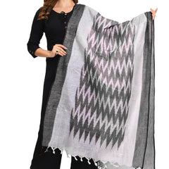 Linen Cotton Blend Handloom Ikkat Bhagalpuri Dupatta (Black)