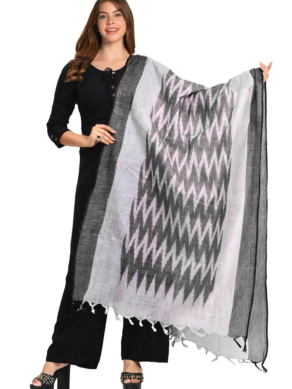 Linen Cotton Blend Handloom Ikkat Bhagalpuri Dupatta (Black)