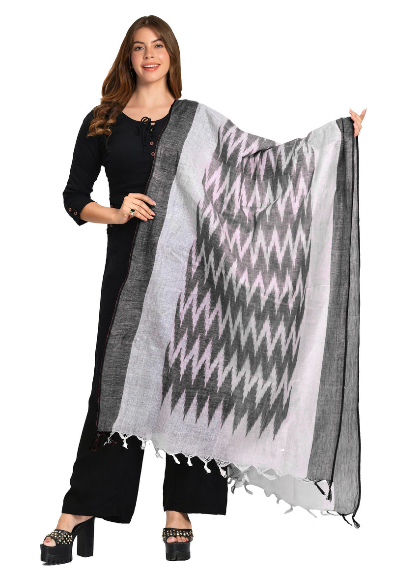 Linen Cotton Blend Handloom Ikkat Bhagalpuri Dupatta (Black)