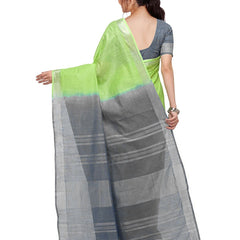 Lawn Green & Grey women's Handloom Bhagalpuri Linen Blend Two Dye Saree With Running Unstitched Blouse Piece - View 4