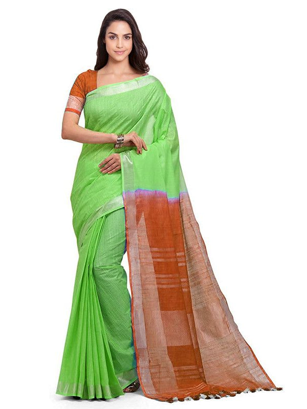 Bhagalpuri Handloom Pure Cotton Two Dye Saree With Running Unstitched Blouse Piece