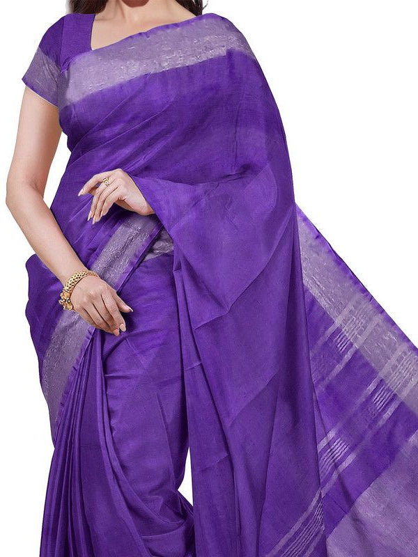 French Violet & Green women's Bhagalpuri Handloom Cotton-Linen Blend Saree Combo (Pack Of 2) With Running Unstiched Blouse Piece - View 5