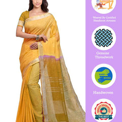 Yellow & Golden Brown women's Bhagalpuri Handloom Pure Cotton Two Dye Saree With Running Unstitched Blouse Piece