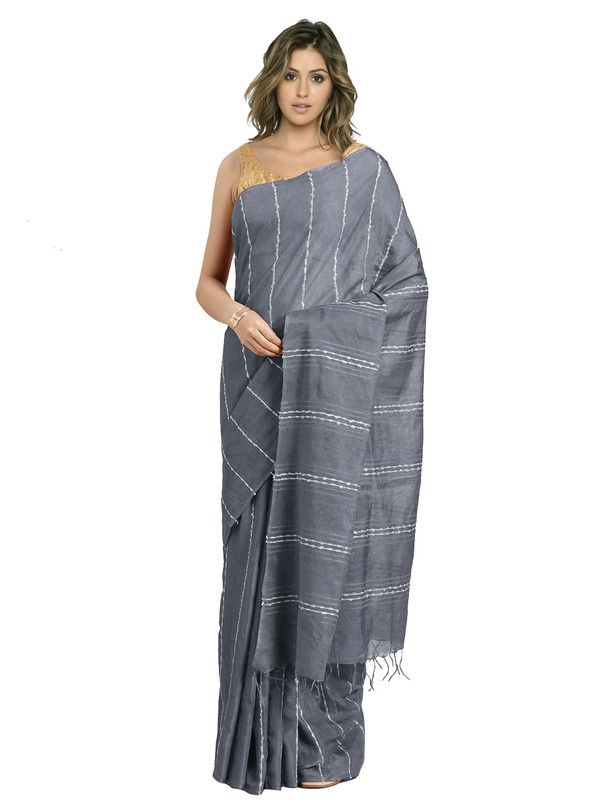 Grey Bhagalpuri women's Kota Art Silk Saree With Blouse Piece