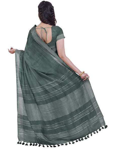 Hooker's Green women's Bhagalpuri Handloom Linen Blend Saree And Variation Of Colors With Running Unstiched Blouse Piece - View 5