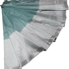 Skobeloff Cyan women's Bhagalpuri Linen-Slub Blend Two Dye Saree With Blouse Piece - View 3