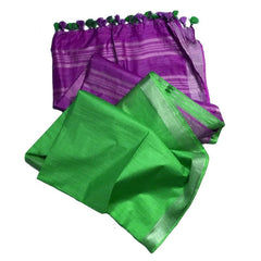 Electric Purple & Malachite Green women's Ethnic Wear Bhagalpuri Handloom Linen Blend Two Dye Saree With Running Unstitched Blouse Piece - View 4