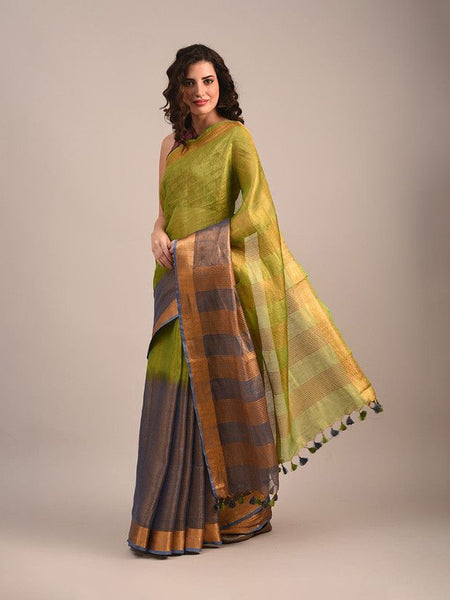 Handloom Bhagalpuri Tissue Linen Two Dye Saree - View 4
