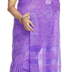 Electric Violet women's Bhagalpuri Kota Doria Silk Semi Transparent Saree With Unstiched Blouse Piece - View 3