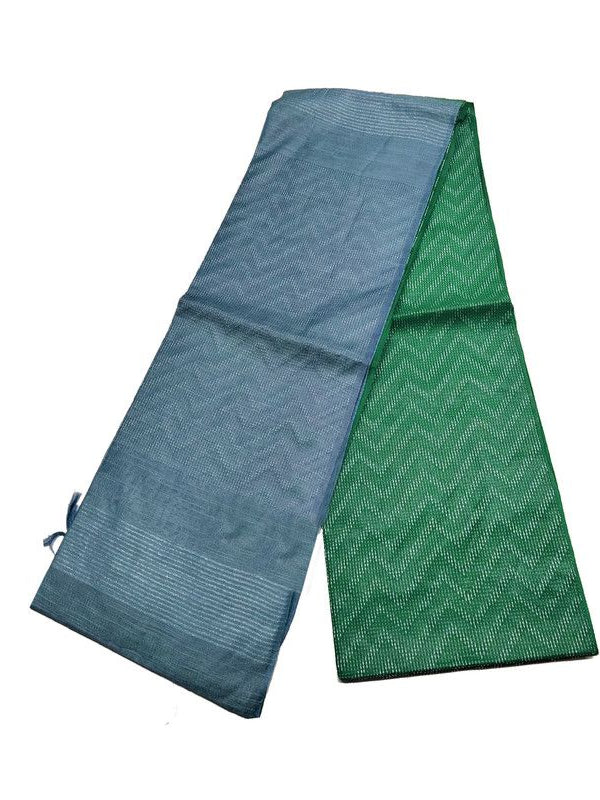Handloom Semi Tussar Silk Two Dye Bhagalpuri Saree for women's with Striped Pallu (12503 Maya_Blue & Shamrok_Green)