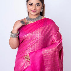 Cotton Munga Silk Bhagalpuri Handloom Crafted Zari Weaving Saree for women's (Fine_Pink) - View 3