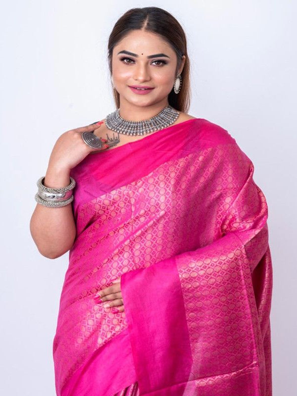 Cotton Munga Silk Bhagalpuri Handloom Crafted Zari Weaving Saree for women's (Fine_Pink) - View 3