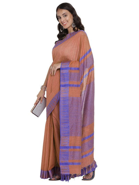 Bhagalpuri Handloom Kota Silk Temple Border Saree And Variation Of Colors With Striped Blouse Piece - View 3