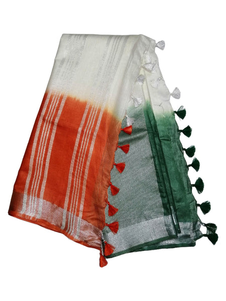 Republic Day / Independence Day Special Linen Cotton Blend Bhagalpuri Handloom Tricolor Flag Saree