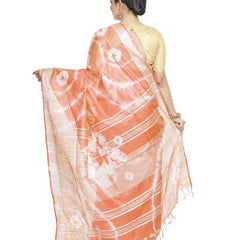 Orange women's Bhagalpuri Handloom Linen Blend Tie-Dye (Sibory Dye) Saree With Running Unstiched Blouse Piece - View 4