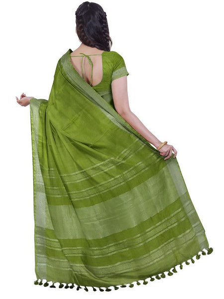 Green women's Bhagalpuri Handloom Linen Blend Saree And Variation Of Colors With Running Unstiched Blouse Piece - View 2