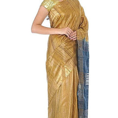Tussar Ghicha Silk Handloom Two Dye Saree with Zari Border (Sutlea_Blue & Tusik_Brown) - View 2